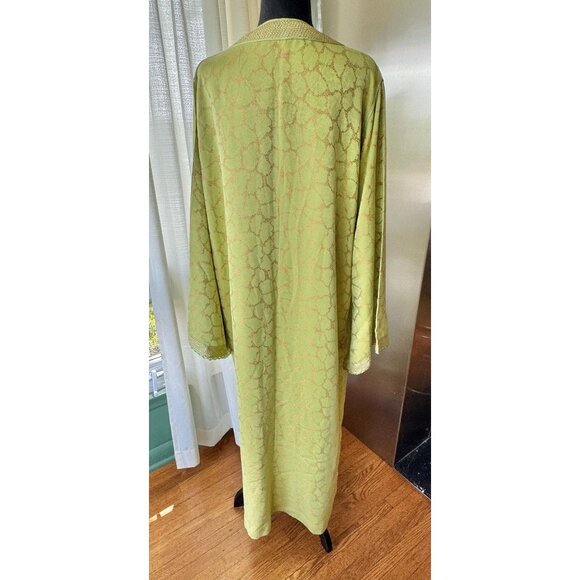Vintage 70s caftan, chartreuse with golden bronze abstract, traditional robe - Picture 8 of 10